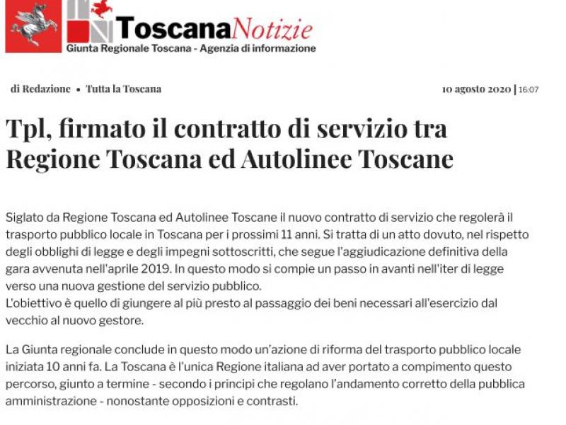 Comunicato Regione Toscana